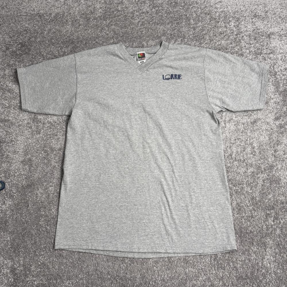 Vintage Lorrie Morgan Shirt Large Gray V-Neck Embroidered Tee Fruit Of The Loom